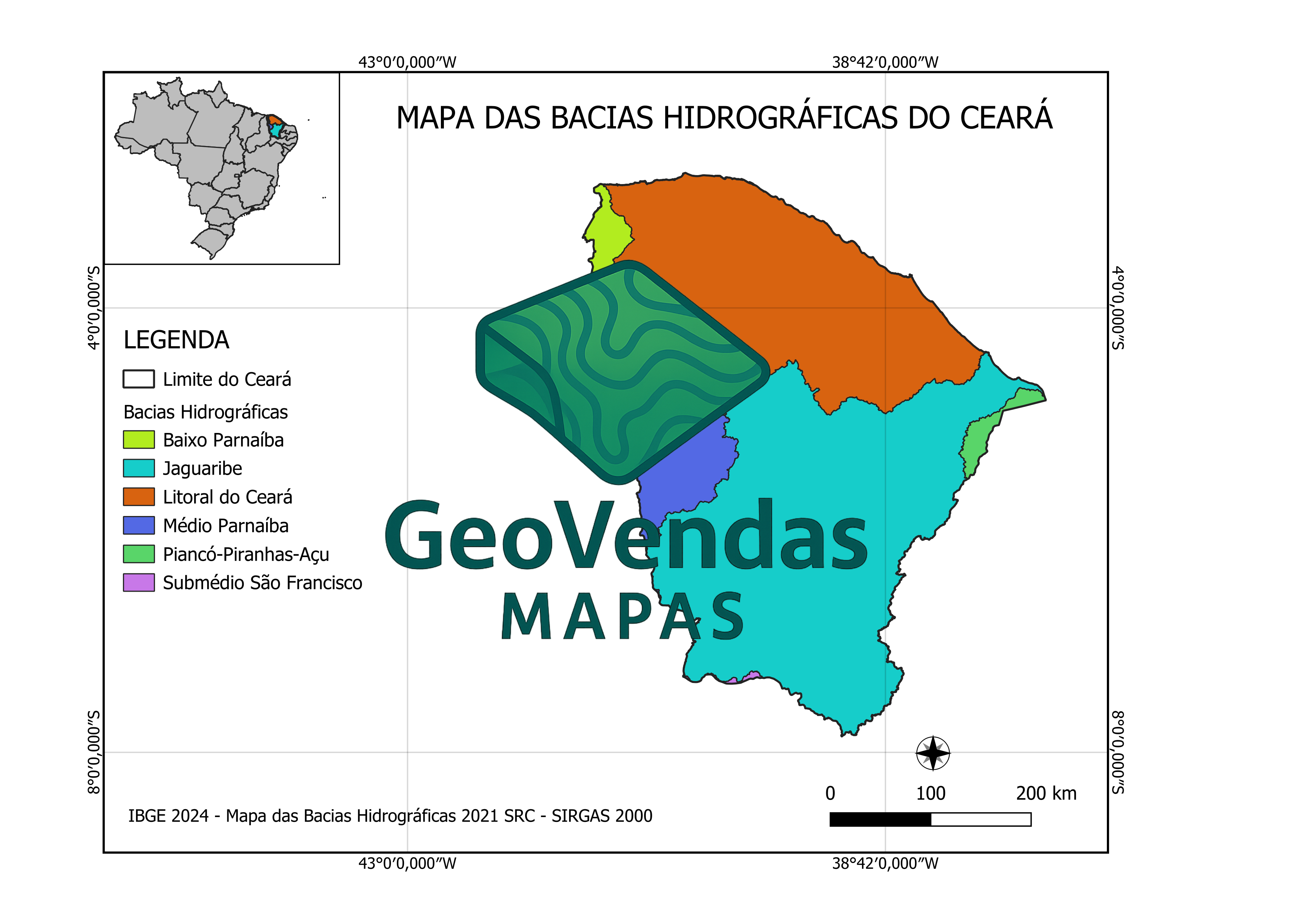 Mapa das Bacias hidrográficas do Ceará